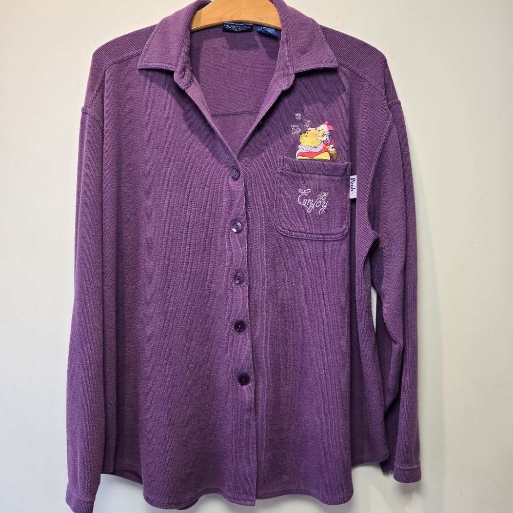 Vintage Disney Pooh Shirt Large Women's Button Down Embroidered Winnie Piglet